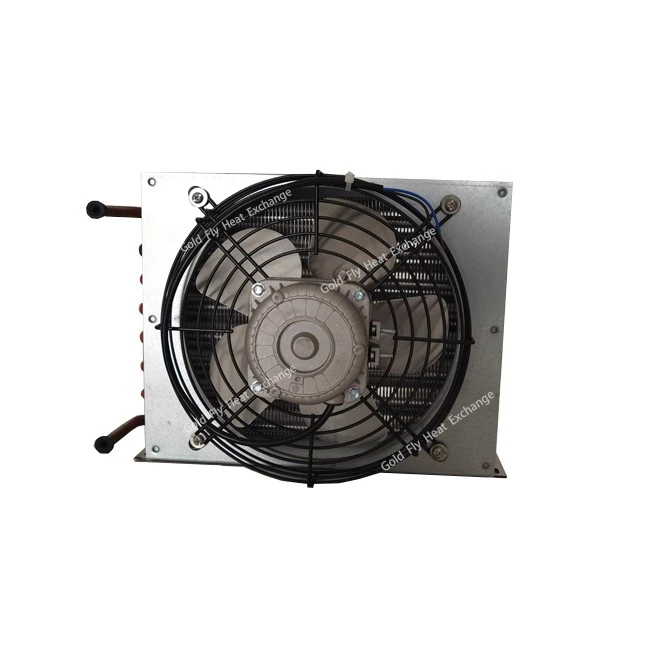 2-row 8-holes Vertical Shell Refrigeration Condenser With Motor Fan suppliers